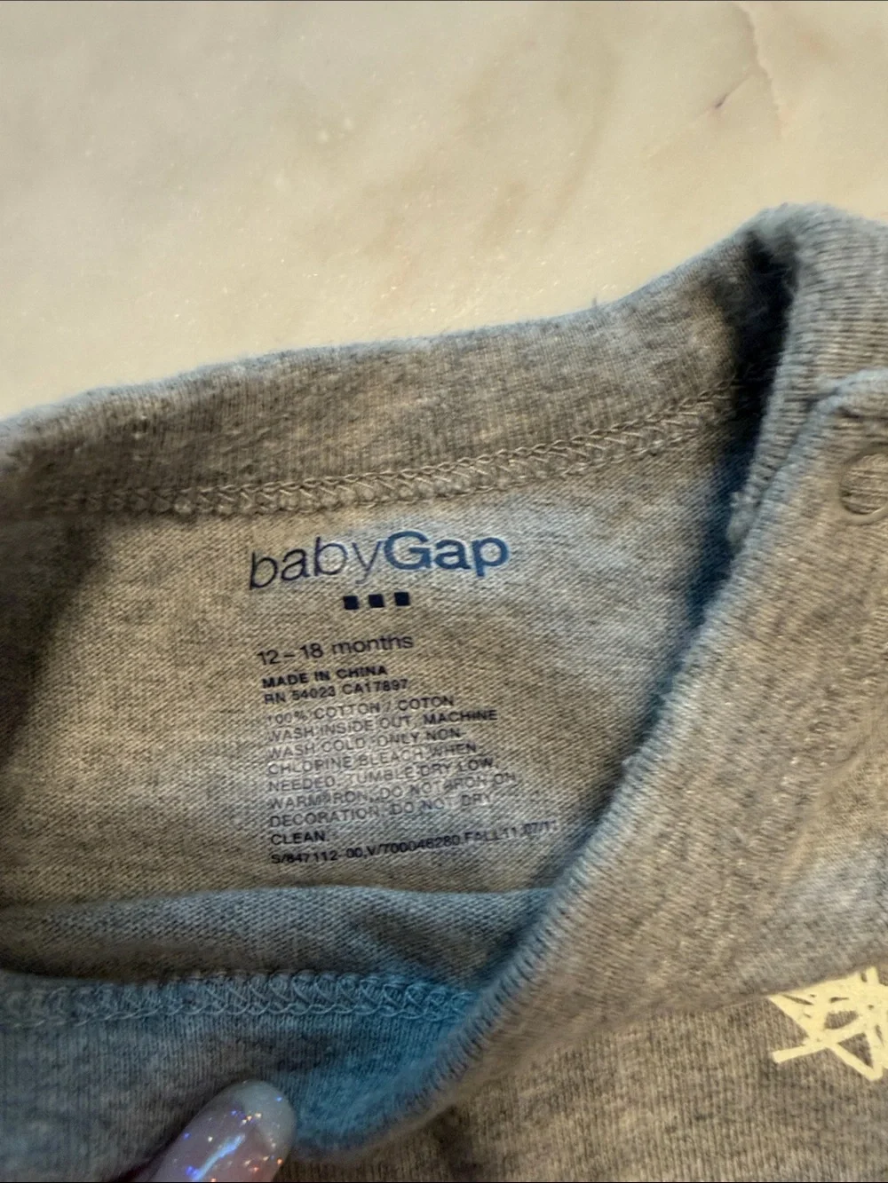 GAP Halloween Grey One-Piece with Black Sleeves & Bat Moon Graphic